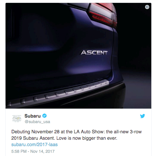 SUBARU ASCENT 2018: SURGE UM NOVO TEASER ANTES DE SUA ESTREIA EM LOS ANGELES, foto 1