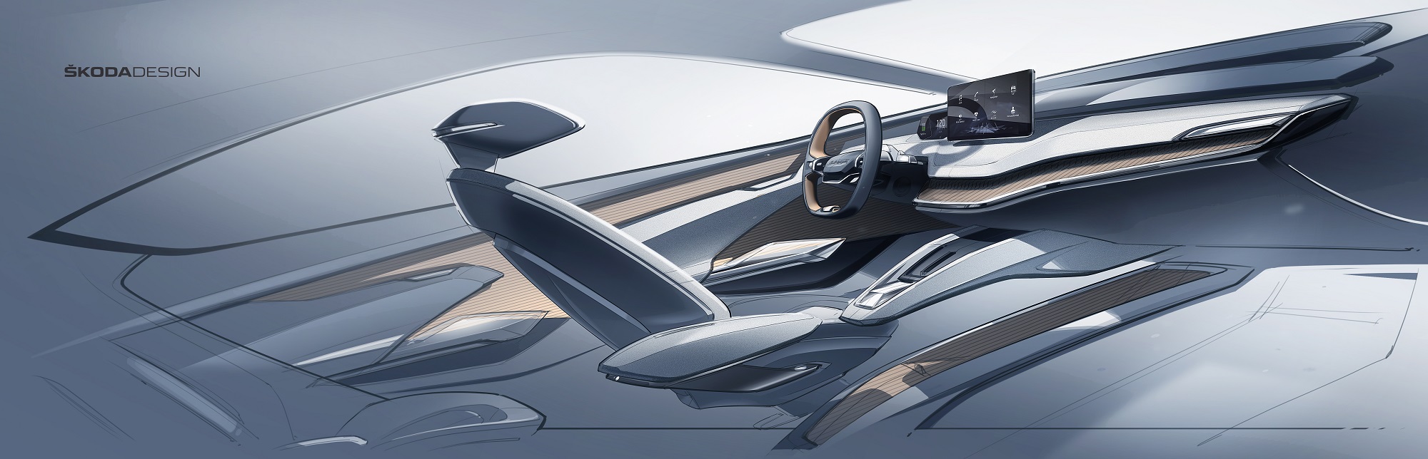 ESBOÇO MOSTRA O INTERIOR DO SKODA VISION iV CONCEPT, foto 1
